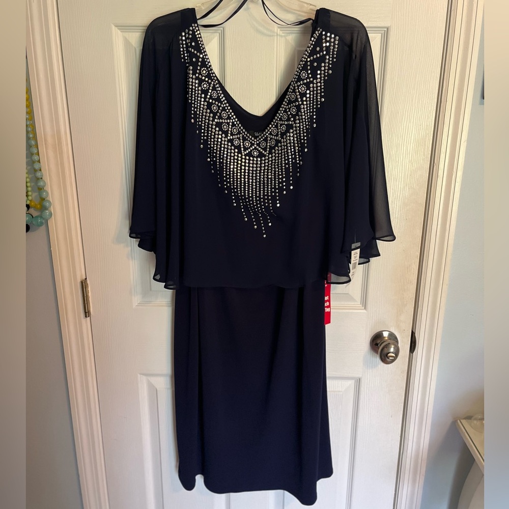 Navy blue semi formal dress with Rhinestone Accents